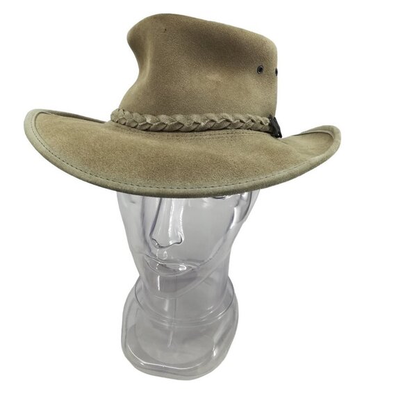 BC Hats Steer Hide Australian Outback Bush Hat Size L Suede Leather Safari - Picture 4 of 12